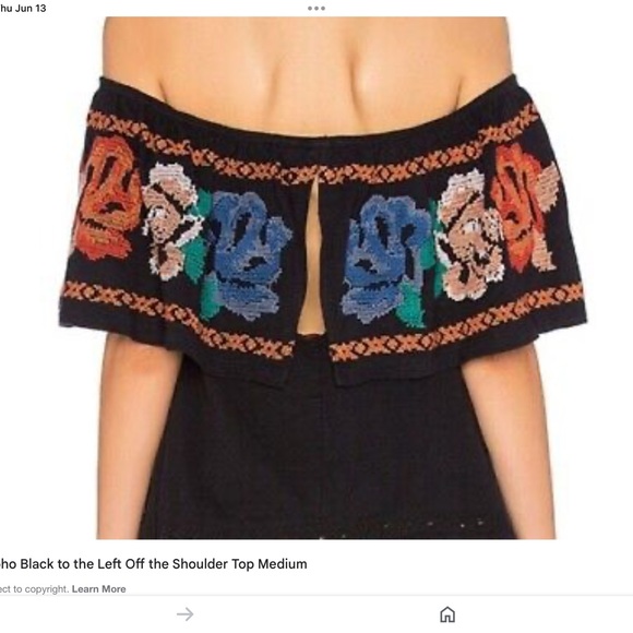Free People , To The Left Off Shoulder Floral Embroidered Top Black Size M… - Picture 4 of 13